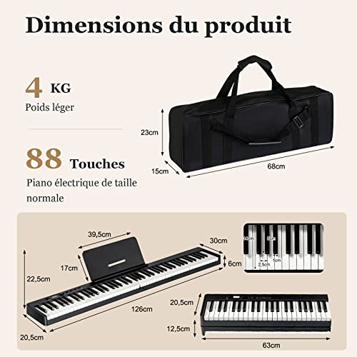 COSTWAY Piano Numérique Pliable à 88 Touches avec Pupitre,Clavier Electrique Portable avec Touche Lumineuse,2 Modes d… - Les Beatles, Paul McCartney, John Lennon, RIngo Starr, George Harrison COSTWAY Piano Numérique Pliable à 88 Touches avec Pupitre,Clavier Electrique Portable avec Touche Lumineuse,2 Modes d… – Image 7