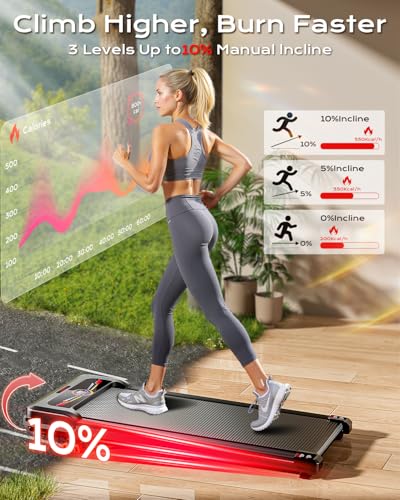 Image of Walking Pad, Treadmill with Incline, 10% Under Desk Treadmill, EAGLOG 2.5HP Portable Treadmills for Home Small Women, Running Machine with Remote Control, 330lbs Capacity