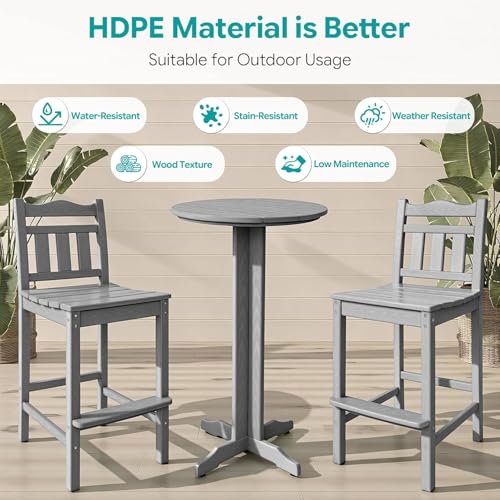 Image of Outdoor Bar Stools Set of 4, HDPE Adirondack Bar Chairs with Backs, All-Weather High Top Patio Chairs, Heavy Duty Armless Bar Height Chair for Balcony, Garden, Deck (Slate Grey, 4pcs Set)