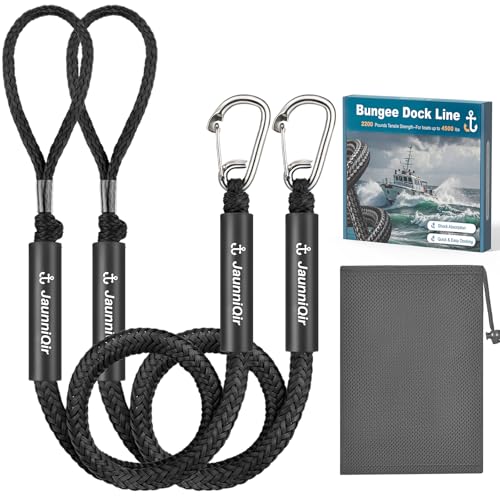 JaunniQir Bungee Dock Lines for Boats 4.3 Feet 2 Pack Dock Lines with 316 Stainless Clips for PWC Jet Ski Kayak Watercraft Pontoon Shock Absorbing Tie Off Downs Boat Mooring Ropes Accessories