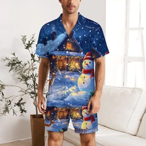 Christmas Deer Snowy Mens Pajamas Set Short Sleeve Sleepwear Summer Pjs Sets 2 Piece Loungewear Nightwear2