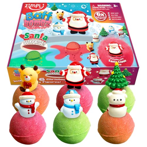ZIMPLI - 6 Bombes de Bain Surprises du Père Noël, 6 Jouets Surprises de Noël à l'intérieur, Cadeau de Noël pour Les Enfants, Cadeau de Noël pour Les garçons et Les Filles
