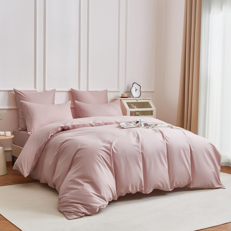 Gezu Bettwäsche 200x220cm Mako Satin Baumwollesatin Bettwäsche Set Rosa 100% Baumwolle 3 Teilig Baumwolle Atmungsaktiv Weich Fein Bettbezug 200x220cm und Kissenbezug 80x80 cm mit Reissverschluss