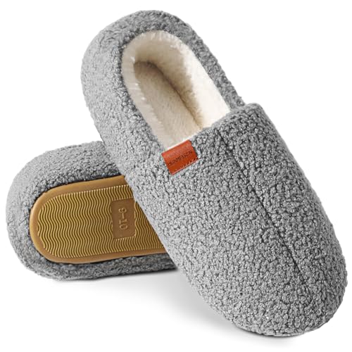 HUXMEYSON Slippers for Women with Curly Fleece Upper, High Elastic Memory Foam Womens Slippers, Cozy Soft House Slippers