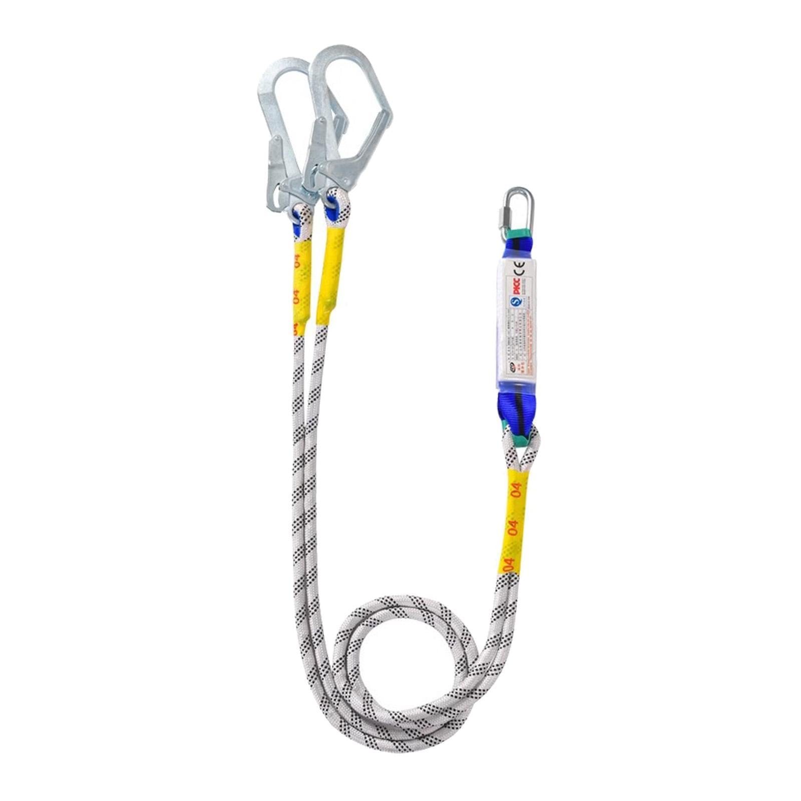 Harilla Cordón de Seguridad con Cuerda para Cinturón de Trabajo, Herramienta de Protección para Hombres Y Mujeres con Mosquetón para Arboristas, Espeleólogos, Paquete de Búfer de Doble Gancho