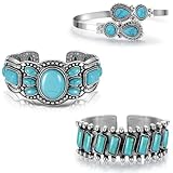 Highergo 3 Pcs Turquoise Bracelet for Women Bohemian Bracelet Western Bracelets Silver Cuff Bangle Fashion Jewelry