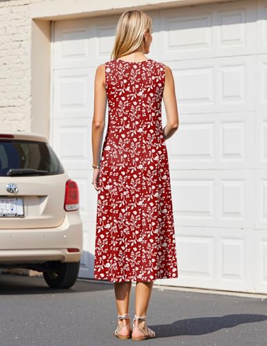 Image of HOTOUCH Summer Casual Dresses for Women Sleeveless Midi Dress Swing Tank Sundress Pleated Tshirt Dress with Pockets