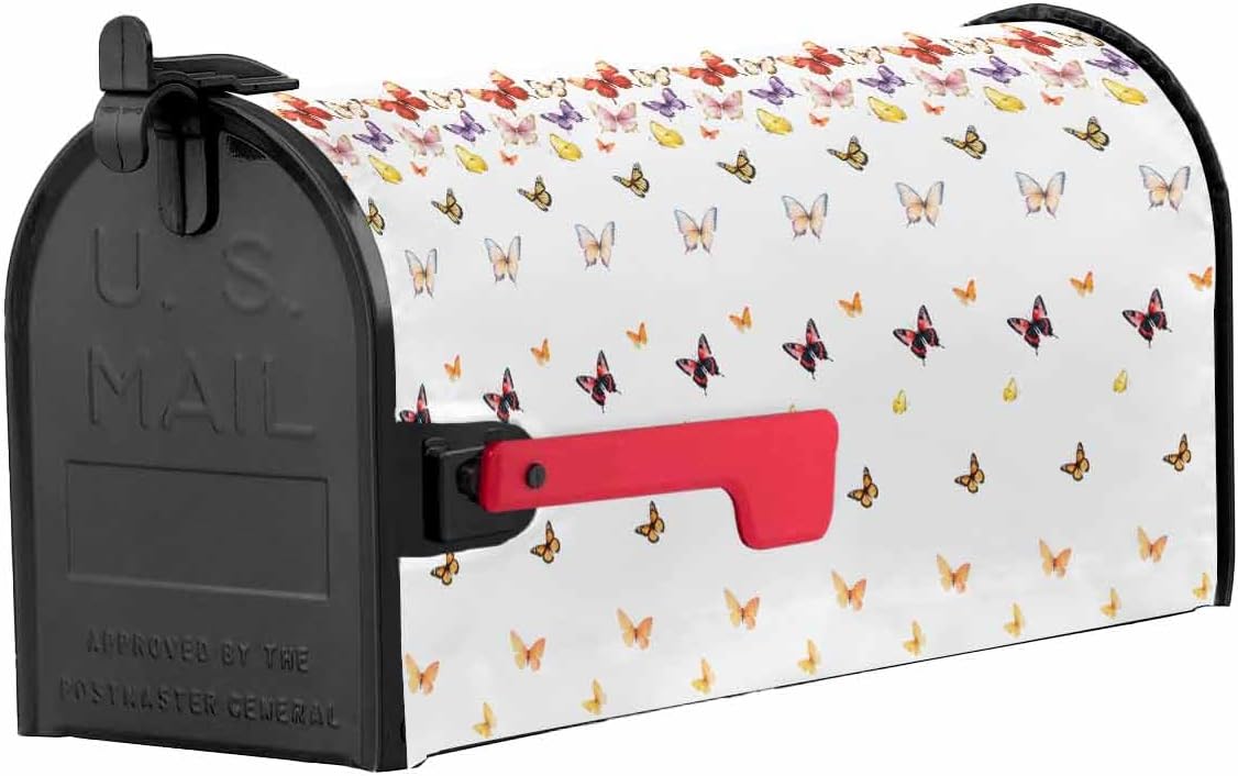 Red Yellow Butterfly Mailbox Covers Magnetic Standard Size, Spring Animals Farm Vintage Decorative Post Letter Numbers Box Wrap Decoration Covers Large Accessories for Garden Yard Outdoor Décor