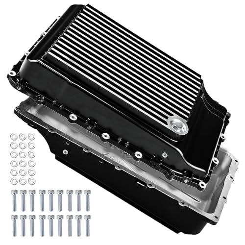 328053220 Heavy Duty Cast Aluminum Transmission Oil Pan Compatible with Ford F150 F-150 Ranger Mustang 2017 2018 2019 2020 2021 2022 2023 2024 2025 equipped with 10R80 transmission (Black Silver)