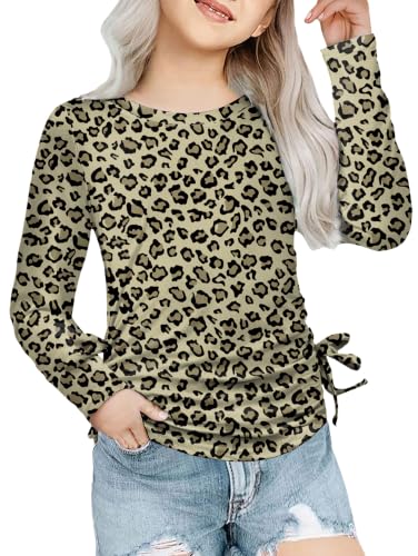 Image of Arshiner Girls Long Sleeve Shirts Ruched Knot Side Tunic Blouse Tee Tops