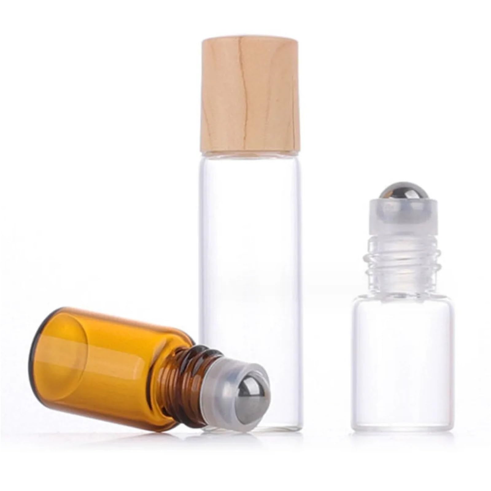 Roll On Flasche 20 x 50 x Glas-Rollflaschen for ätherische Öle, 1 ml, 2 ml, 3 ml, 5 ml, bernsteinfarbenes, transparentes Roll-on-Fläschchen, Holzoptik