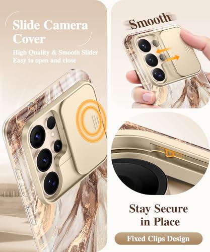Image of GVIEWIN for Samsung Galaxy S26 Ultra Case, [Slide Camera Cover & Built-in HD Screen Protector] [2 Front Frames] Shockproof Military Grade Protective Marble Phone Case for S26 Ultra 6.9 inch (Topaz)