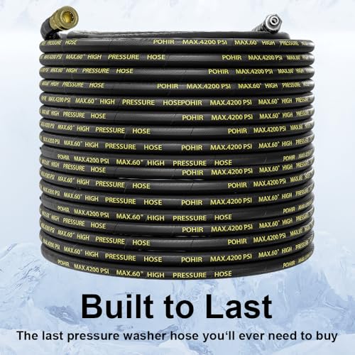 POHIR Pressure Washer Hose 50 ft with 3/8 Inch Quick Connect, Kink Resistant High Tensile Wire Braided,with 2 pcs M22 14mm Adapter Set, 4200 PSI Power Washer Hose by POHIR - Image 8