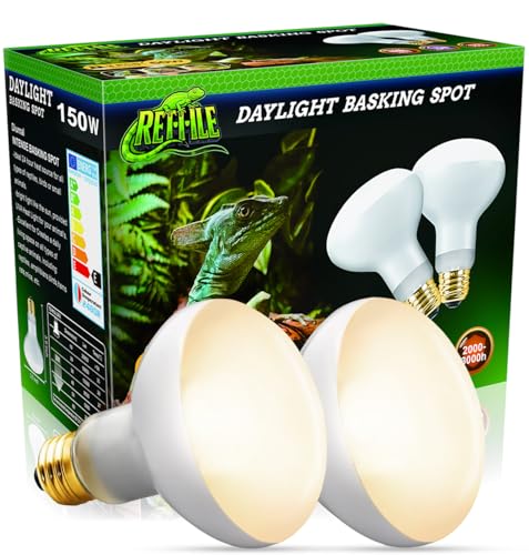 MISDOOD Reptile Heat Lamp 150W Daylight UVA Basking Light Bulbs with E26 Base for Lizards Turtles Snakes and Amphibians 2 Pack