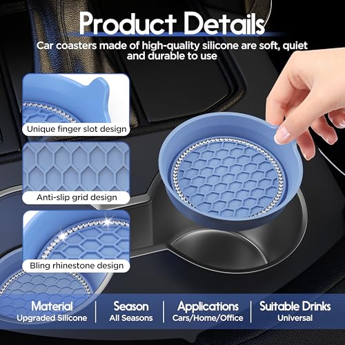 Image of Amooca 4-Pack Car Cup Holder Coaster Bling Crystal Rhinestone Car Interior