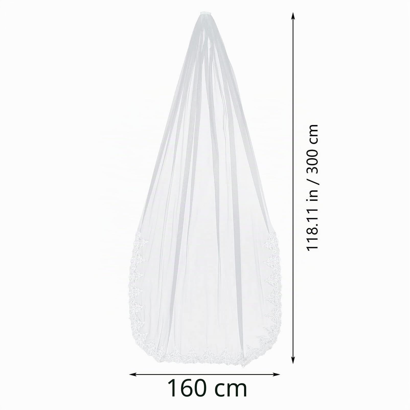 BESTOYARD Brautschleier Lang Spitze Einlagig Mit Kamm Elfenbeinweiß Eleganter Hochzeitsschleier Für Braut Accessoire 118.11X62.99In