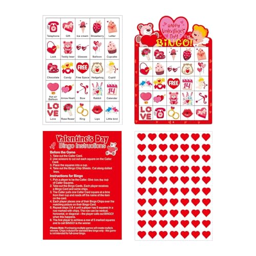 Juego de cartas genérico para parejas – juguete interactivo y divertido para oficina o casa | 24 tarjetas de bingo de San Valentín, ideal para fiestas actividades, clase escolar, familia, parejas