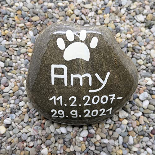 Andys Steinwelt® Tiergrabstein mit Wunschtext personalisierbar Gedenkstein für Haustiere mit Tierpfote, Trauerstein ca. 7-8 cm für Hund, Katze und Kleintiere würdiges Andenken und Grabbeigabe