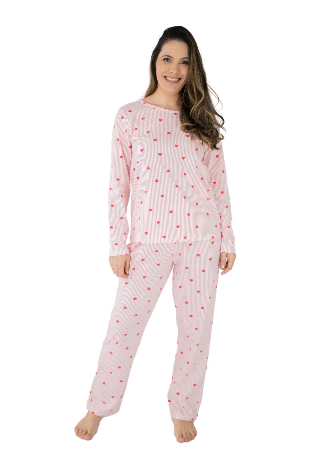 Pijama Feminino Listrado Corações