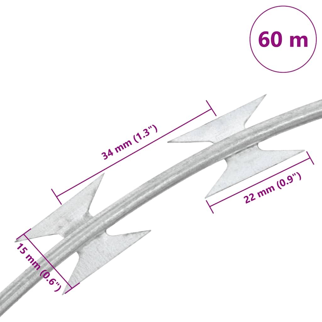Concertina Fil barbelé en acier galvanisé 60 m pour pâturage, jardins, balcons, murs de cour
