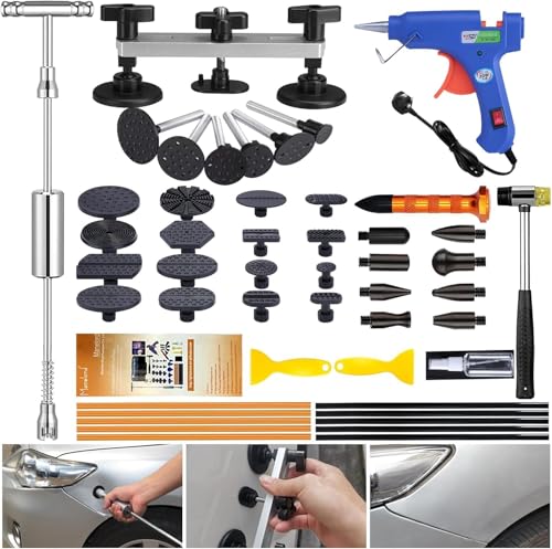 Manelord Car Body Dent Puller Dent Repair Kit with Slide Hammer T bar and Silver Bridge Dent Puller for Auto Dent Removal