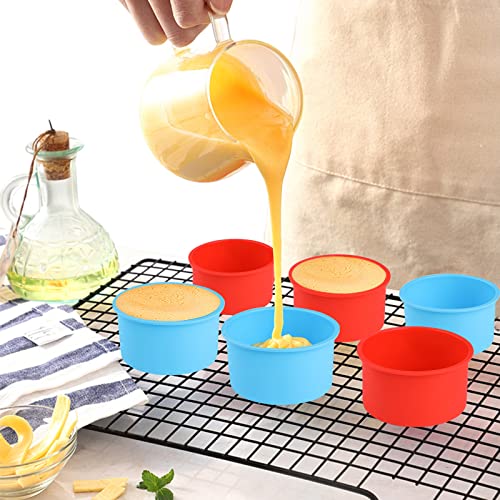 Surflyee 4 Inch Silicone Mini Cake Tins - 4 Pack Non-Stick Baking Pans, Quick Release Mould for Layer Cheese & Rainbow Cakes - Image 2