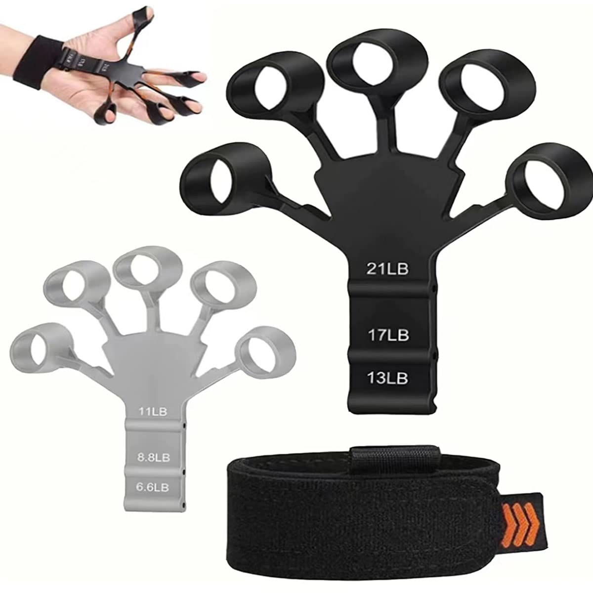 Hand Grip Strengthener,2 Packs Finger Strengthener,6 Resistant Level Silicone Guitar Finger Stretcher for Muscle Training Sports, Rock Climbing and Guitar