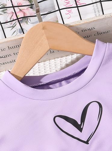 Image of Girls' Summer 3 Pieces Outfits Graphic Crop Top and Camisole with Sweatpants Set Purple 7-8Y