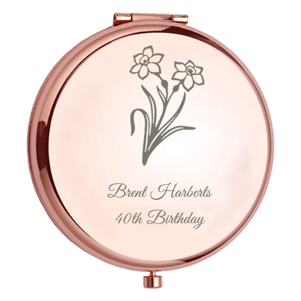 Personalized Birth Month Flower Theme Compact Mirror Custom Engraved Birthday Flower Gift Mirror for Girlfriend Mother Women,Wedding Favors Gifts for Bride Bridesmaid Bulk Travel Makeup Mirror