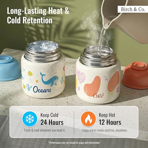 Image of Birch & Co. Baby Feeding Bowl and Spoon Set, Stainless Steel Food Bowls - 500ml, 304 Stainless Steel Baby Food Container with Double Wall Vacuum Insulation, BPA-Free Leak-Proof for School & Travel, Blue