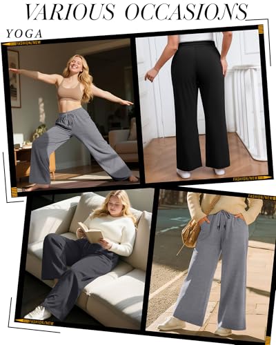 Huukeay 3 Pack Women's Plus Size Pants Wide Leg Yoga Pants Baggy Lounge Sweatpants with Pockets Drawstring High Waist Jogger4