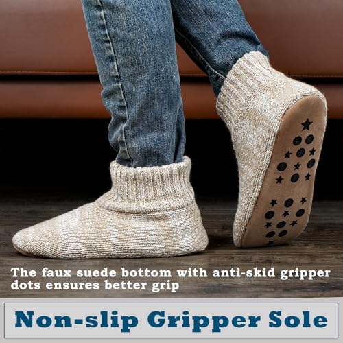 Men's Slipper Socks with Grips, Fuzzy Indoor House Booties Non Slip Soft Sole Winter Warm Socks for Men, Christmas Gifts, Stocking Stuffers for Dad Husband Him Size 8-9 to 14-153
