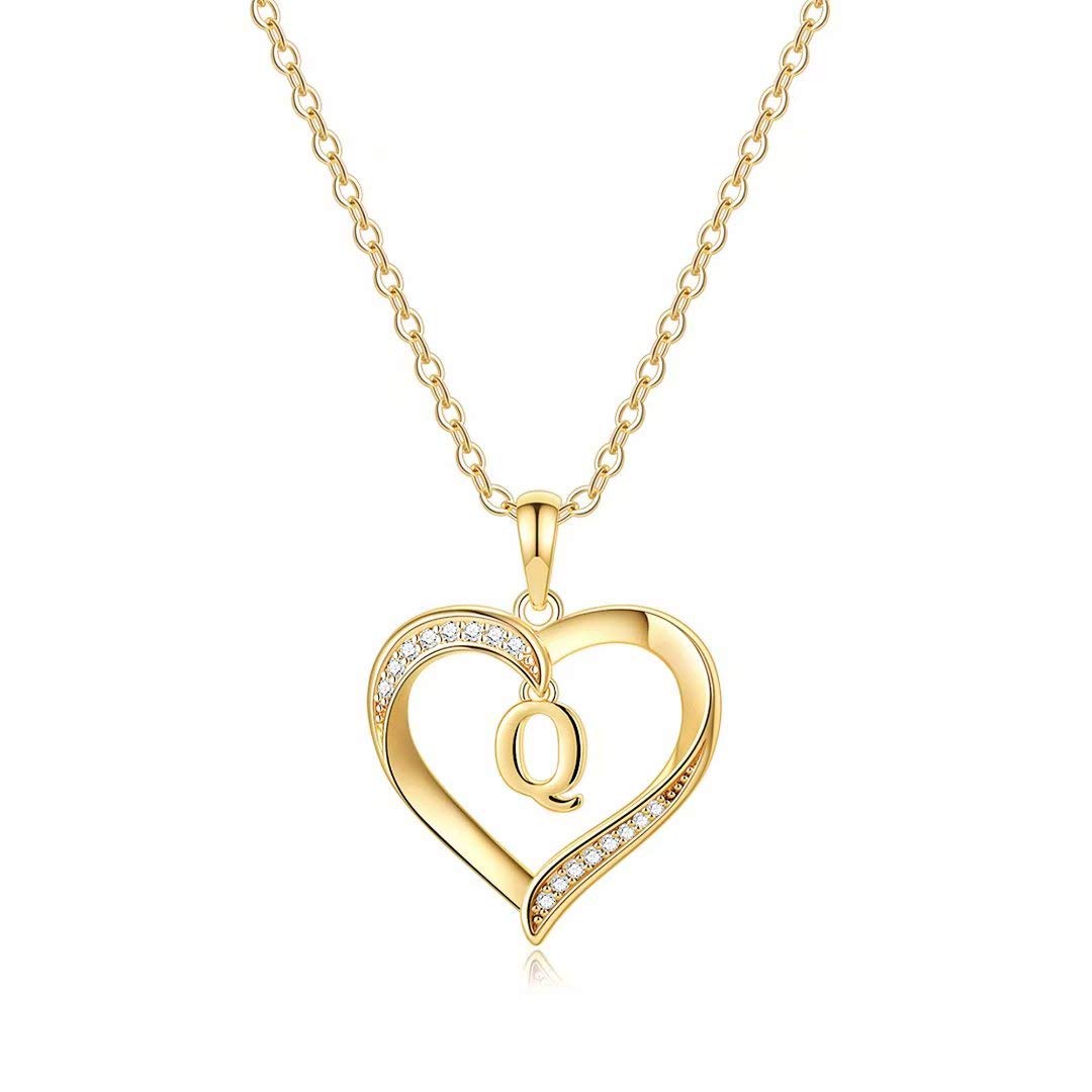 Yesteel Heart Initial Necklaces for Women, 14K Gold Plated Cubic Zirconia Heart Pendant Necklace, Dainty Initial Charm Necklace Letter A to Z Jewelry