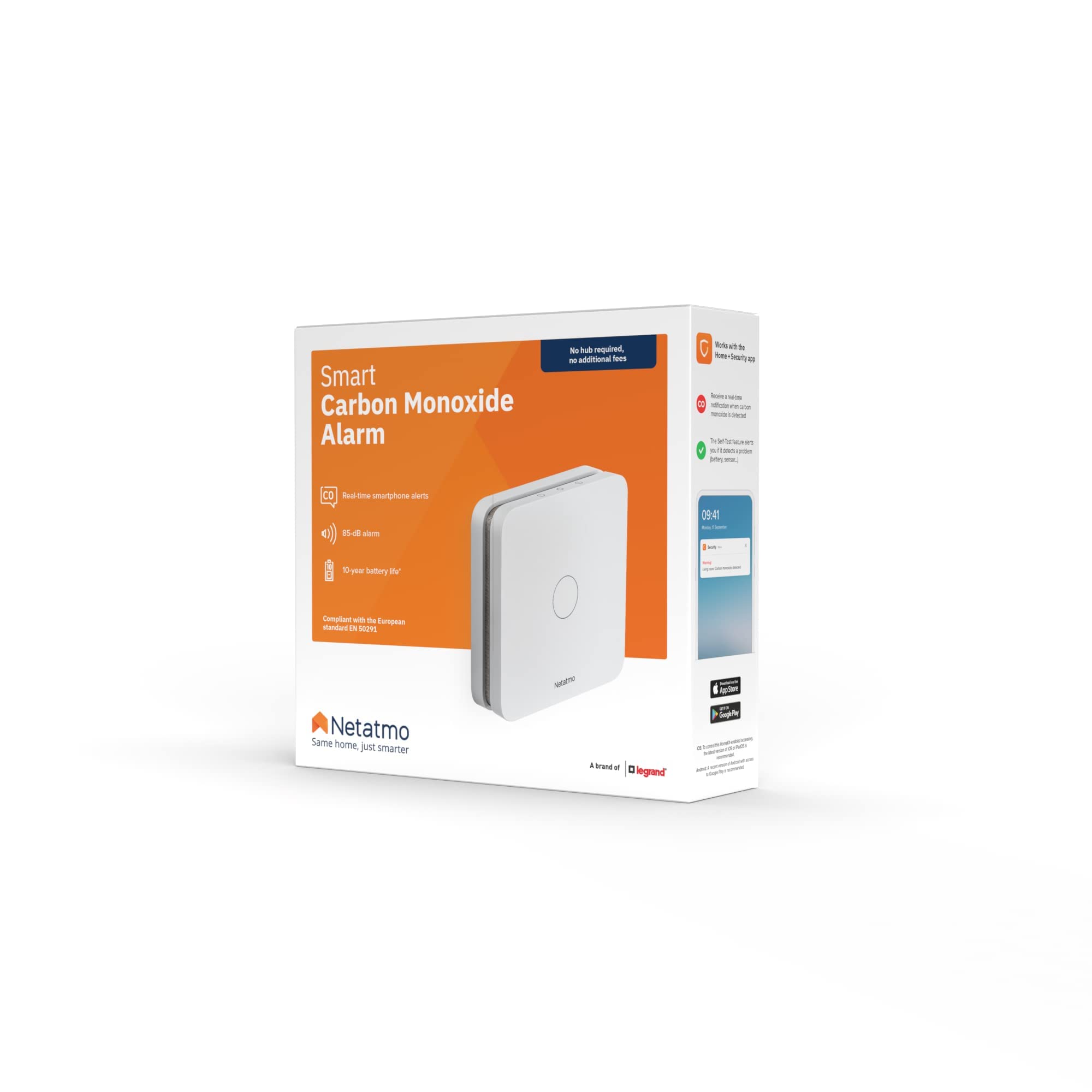 Netatmo Detector de Monóxido de Carbono Inteligente, WiFi, 10 años de batería, Alarma de 85dB, Pruebas automatizadas, Sin centralita domótica, Certificado EN 50291 y NF, NCO-EC