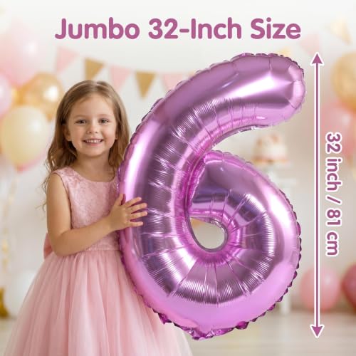 Image of YPSelected 32 Inch Large Foil Helium Number Balloon Birthday Wedding Party 0-9 (Pink, 6)