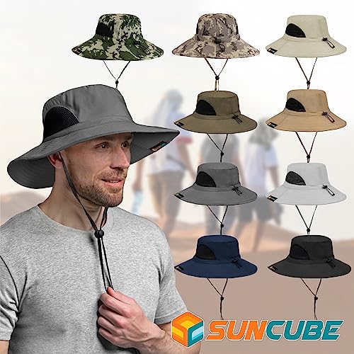 Sun Cube Wide Brim Sun Hat Men Women, Mens Fishing Hats Sun Uv Protection, Womens Hiking Bucket Hat, Outdoor Summer Safari Beach Boonie, Camping Unisex Upf 50+, Black #TOP5