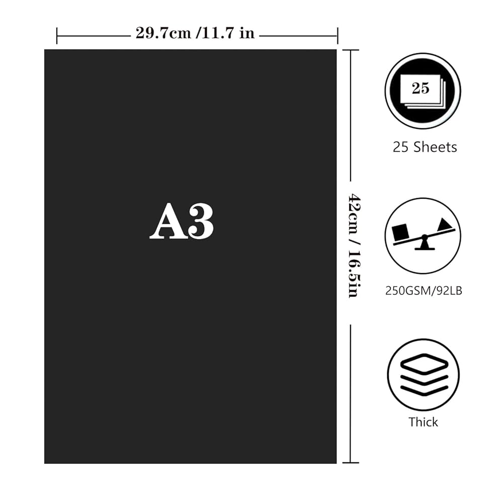 A4 White/Black Kraft Card 250gsm Thick Printer Copier Paper Cardboard