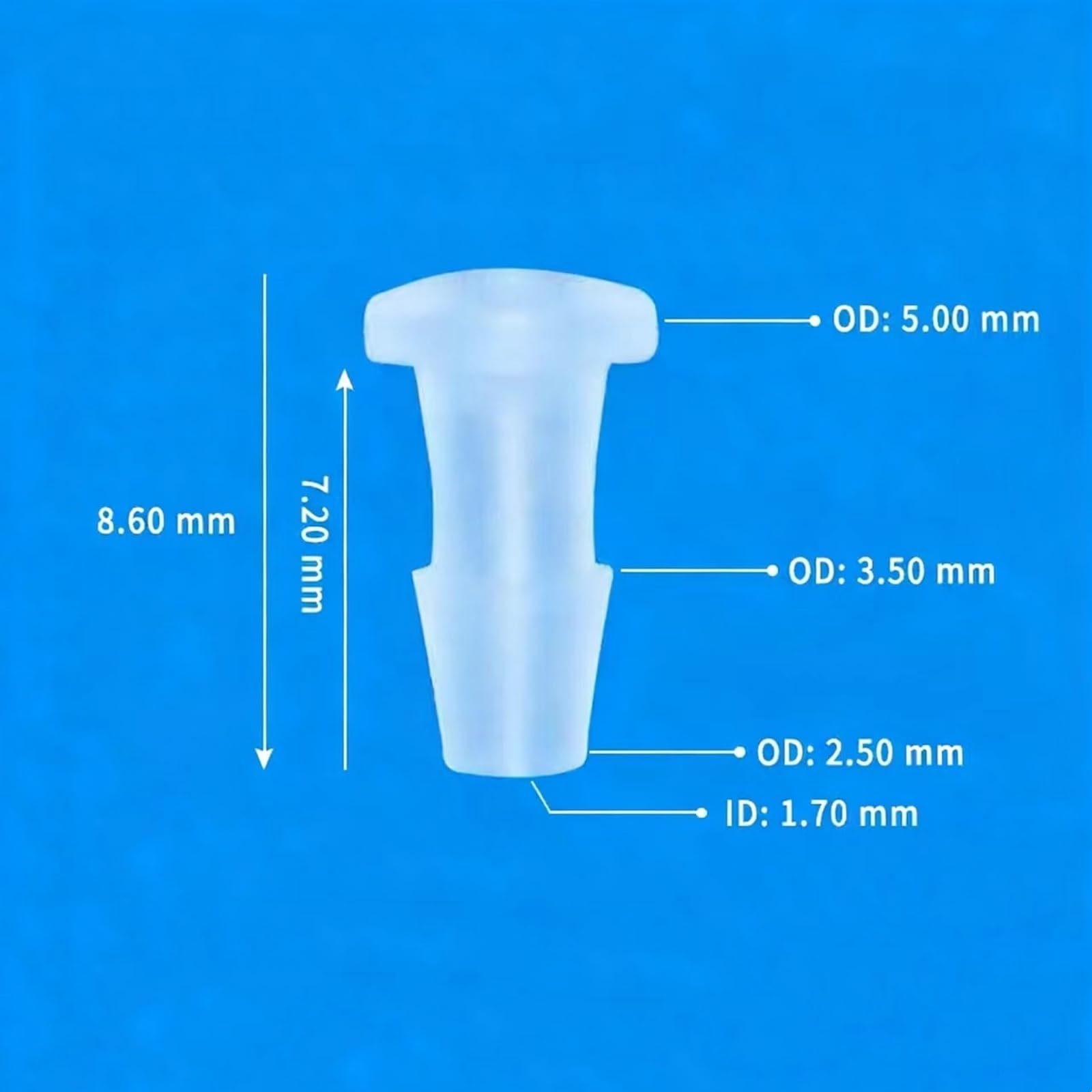 Przezroczysta zatyczka do węża z PP 1/16 cala ID, 50 sztuk Złączki plastikowe wielokrotnego użytku wielokrotnego użytku(2.4mm)