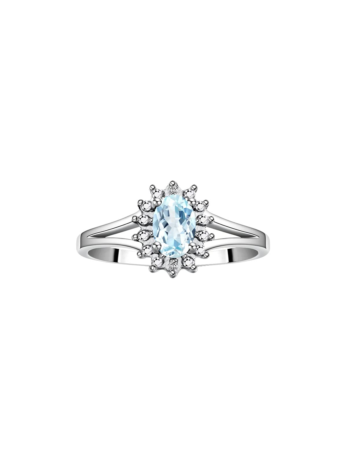Rylos Halo Ring: Diamond Birthstone with 6X4MM Oval Gemstone - Women's Jewelry in Sterling Silver - Stunning Diamond Ring Sizes 5-10
