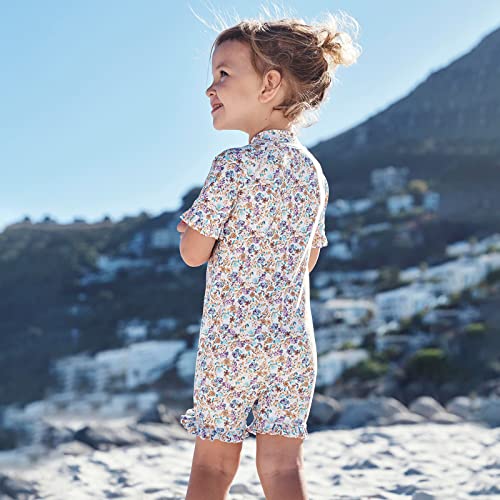 Girls One Piece Rash Guard Swimwear Baby Toddler Short Sleeve Floral Leaves Print Swimsuit Rashguard Upf 50+ Sun Protection Bathing Suits Ruffled Romper Shorts With Front Zipper Blue Floral 6-7 Years #TOP3