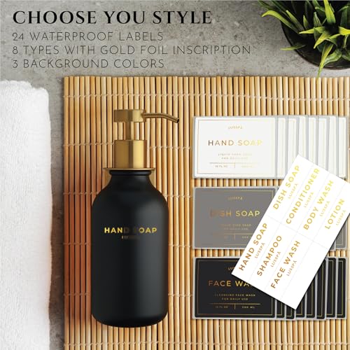 Shower Shampoo Dispenser Wall Mounted – 3 Refillable 16.9 oz Black Bottles with Stainless Steel Pumps & No-Drill Adhesive Holders – Soap Dispenser Set for Bathroom (3 X Black/Gold) - image 5
