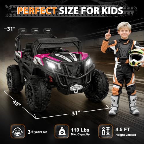 Image of ANPABO 24V Ride On Toys for Kids w /Remote Control, 4WD /2WD Switchable, Pink