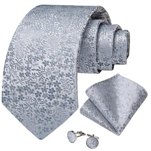 Image of DiBanGu Mens Paisley Tie Sets Silk Jacquard Woven Floral Necktie and Pocket Square Cufflinks Wedding Business Party