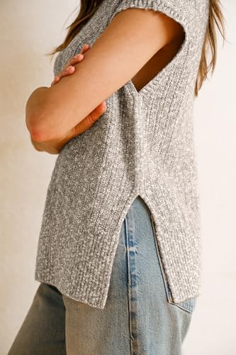 Arach&Cloz Women's Cotton Blend Cap Sleeve Side Slit Sweater Vest Fall Casual Tops 20253