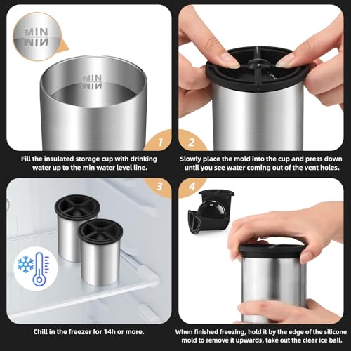 Image of Clear Ice Cube Maker, 2.5 Inch Stainless Steel Crystal Large Clear Ice Ball Maker, Silicone Ice Cube Mold for Cocktails, Drinks & Bourbon, Whiskey Gifts for Men, Metal Color