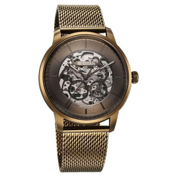 Image of Titan Automatic Color Upgrade Silver Dial Grey Leather Strap Watch for Men 90110QM03