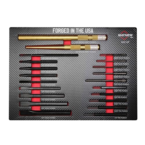 Mayhew Tools 60210F Punch and Chisel Set 21-Piece with Foam Block Straight Pointed Tool Steel