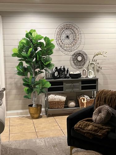 Image of Aveyas 6ft Artificial Fiddle Leaf Fig Tree for Home Decor, 6 Feet Large Faux Plant Fake Ficus lyrata Silk Trees with Pot for Indoor Outdoor House Living Room Office (6 ft Tall)