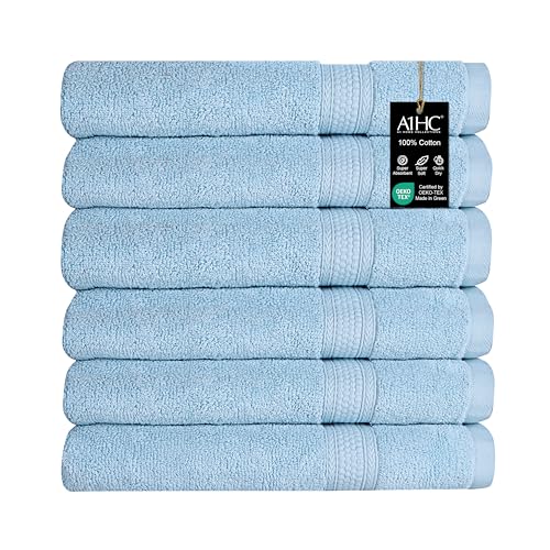 A1 HOME COLLECTIONS Bath Towel 500 GSM Duet Technology 100% Ring Spun Cotton Quick Dry & Highly Absorbent Towels, Zero Twist, Low Lint, Ultra Soft (Chambray Blue, Hand Towel (16x28) Pack of 6)