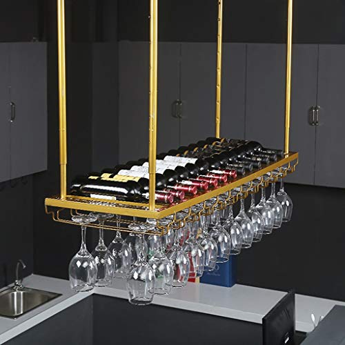 Étagère à verres à vin de plafond dorée en métal chic pour bar - 4